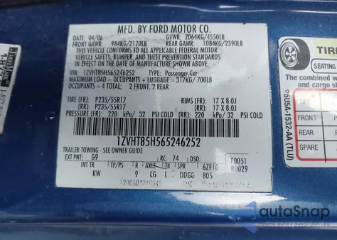 2006 Ford Mustang Gt from USA, damaged, VIN 1ZVHT85H565246252